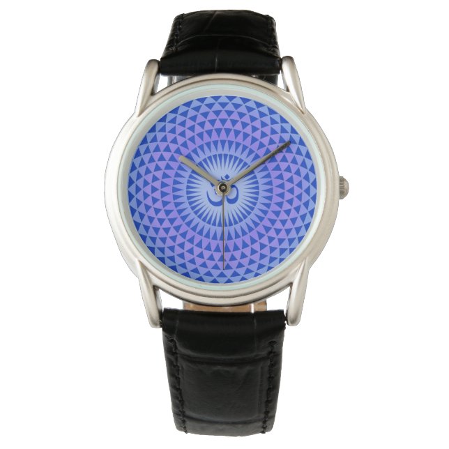 Purple Blue Lotus flower meditation wheel OM Watch (Front)