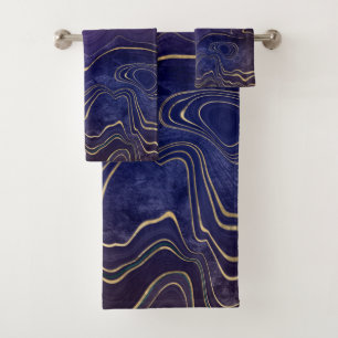 PURPLE BLUE MARBLE BATHROOM TOWEL SET