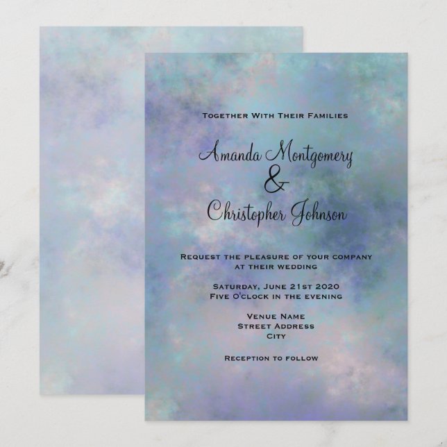 Purple Blue Misty Watercolor Wedding Invitation (Front/Back)