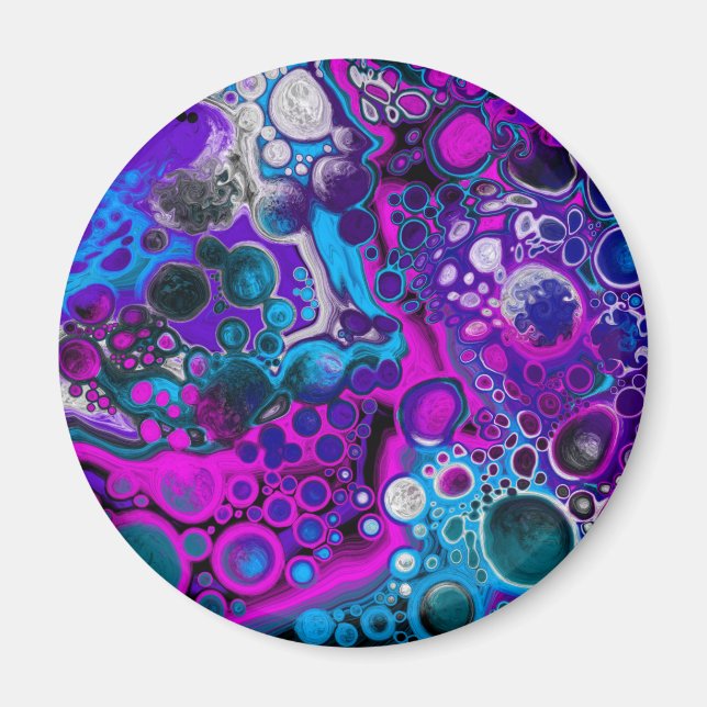 Purple, Blue Modern Abstract Fluid Art Marble Cell Magnet (Front)