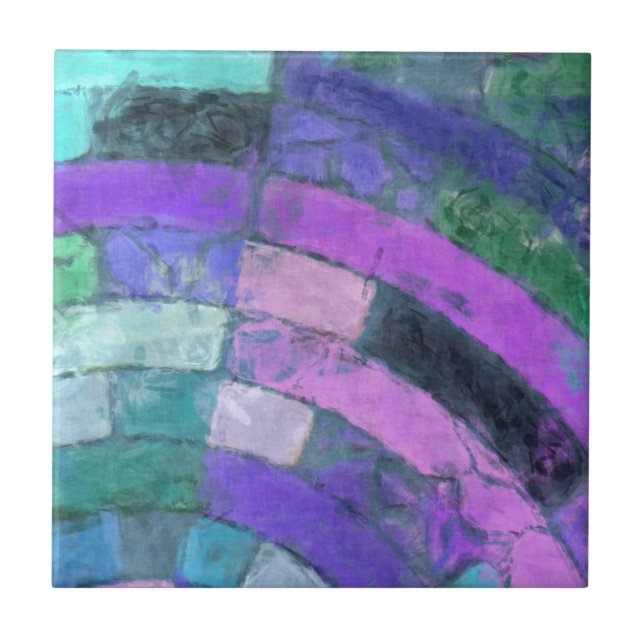 Purple Blue Mosaic Curve Pattern Ceramic Tile (Front)