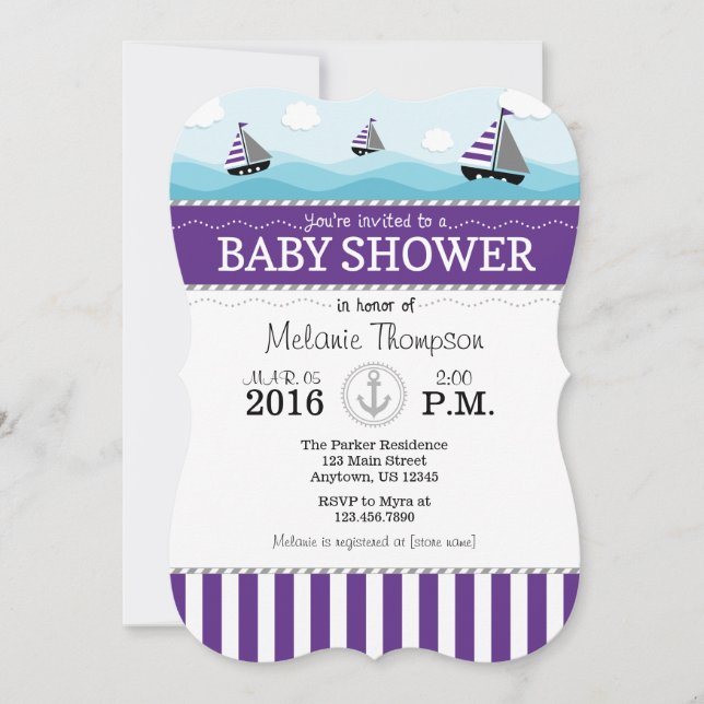Purple Blue Nautical Baby Shower Invitation (Front)