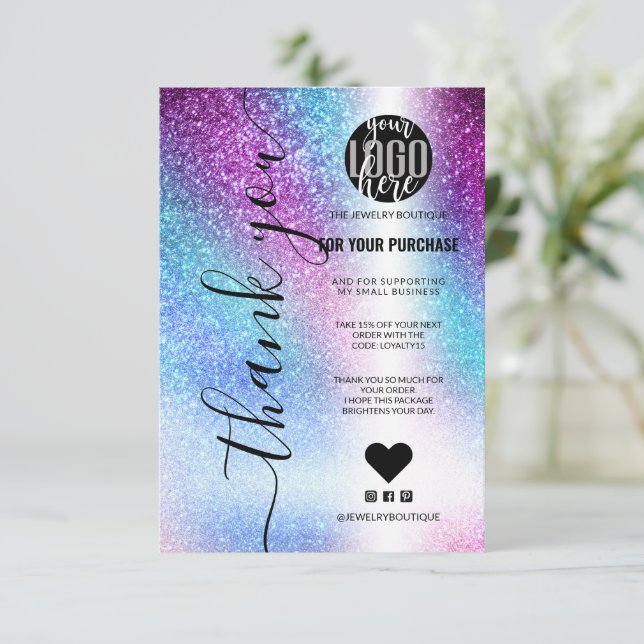 Purple Blue Nebula Galaxy Glitter Order Thank You (Standing Front)