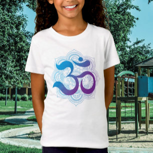 Purple & Blue Om Symbol Mandala Flower Kids T-Shirt