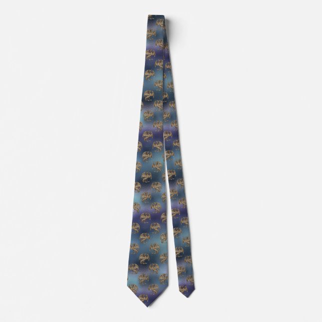 Purple & Blue Ombre Pattern with Gold Dragons Tie (Front)