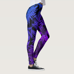 Purple blue ombre tropical palm leaves trendy chic leggings