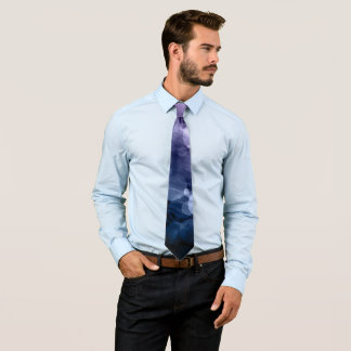 Purple & Blue on Black Bokeh Pattern Men's Tie