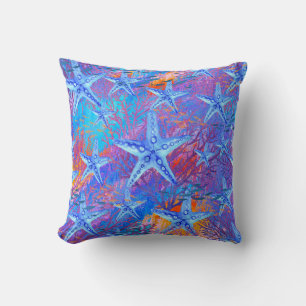 Purple Blue Orange Beachy Seashells Pattern Cushion