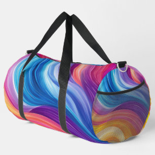 PURPLE BLUE ORANGE YELLOW ABSTRACT WAVES DUFFLE BAG