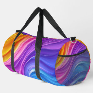 PURPLE BLUE ORANGE YELLOW ABSTRACT WAVES DUFFLE BAG