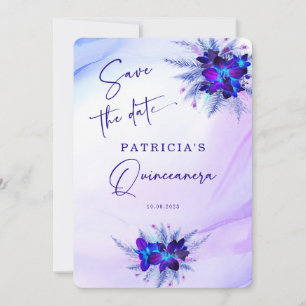 Purple Blue Orchid Quinceañera Save the Date Invitation