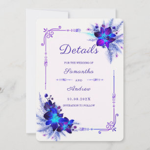 Purple Blue Orchid Wedding Details Invitation