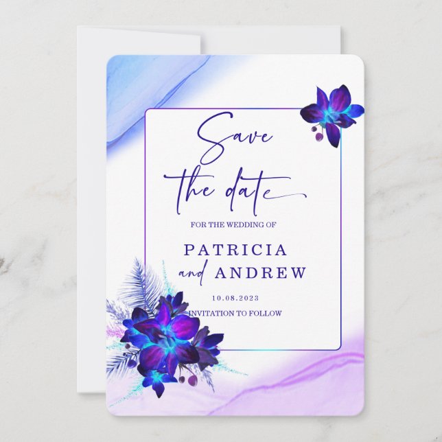 Purple Blue Orchid Wedding Save the Date Invitatio Invitation (Front)