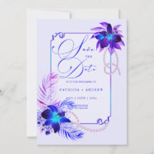 Purple Blue Orchid Wedding Save the Date Invitatio