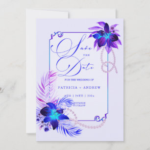 Purple Blue Orchid Wedding Save the Date Invitatio Invitation