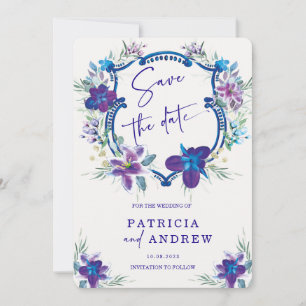 Purple Blue Orchid Wedding Save the Date Invitatio Invitation