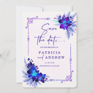 Purple Blue Orchid Wedding Save the Date Invitation