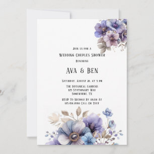 Purple Blue Painted Floral Wedding Couples Shower Invitation