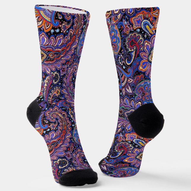 Purple-Blue Paisley Pattern Socks (Angled)