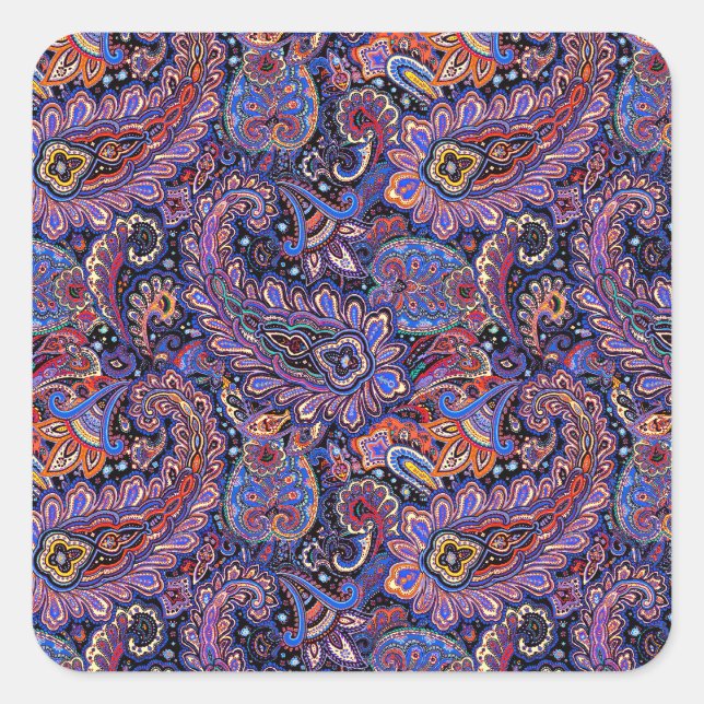 Purple-Blue Paisley Pattern Square Sticker (Front)