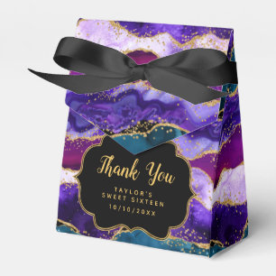 Purple Blue Peacock Agate Sweet Sixteen Thank You Favour Box