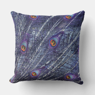 Purple Blue Peacock Feathers Cushion