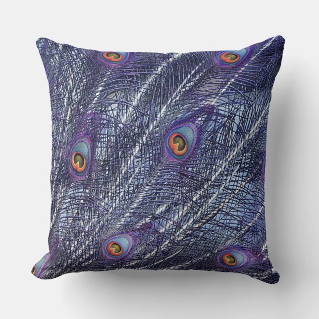 Purple Blue Peacock Feathers Cushion (Front)