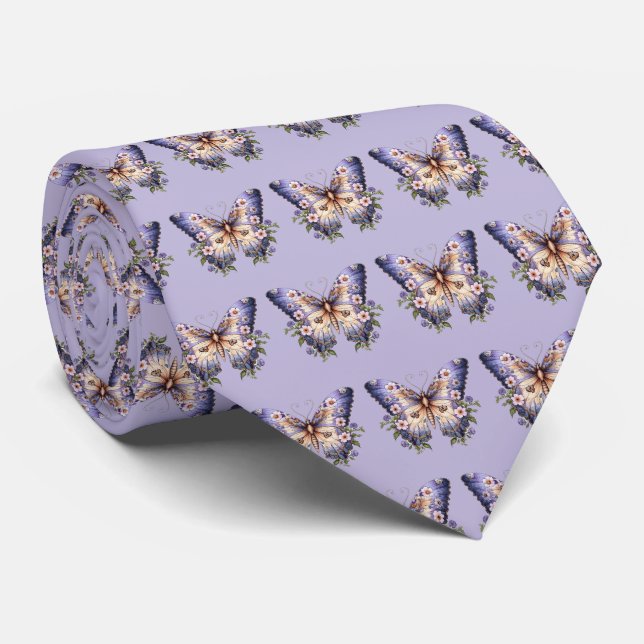 Purple Blue Periwinkle Butterflies Neck TIe (Rolled)