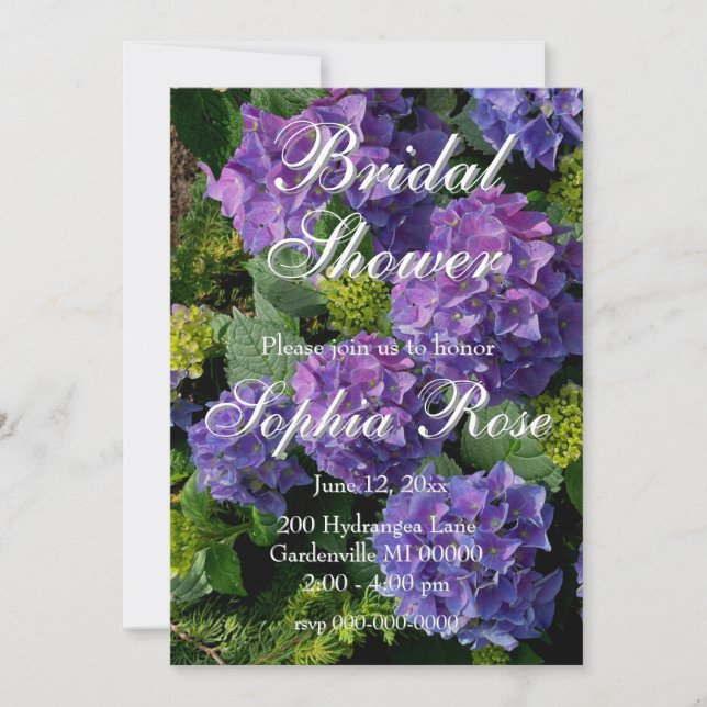 Purple blue periwinkle  hydrangeas Bridal shower Invitation (Front)