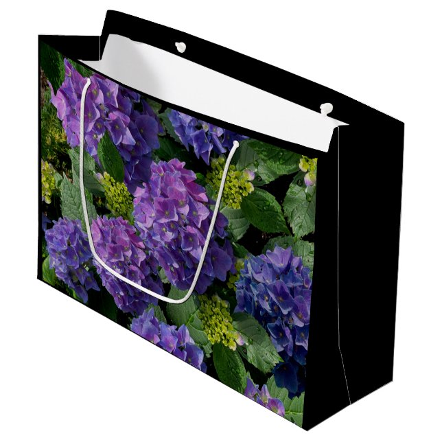 Purple blue periwinkle  hydrangeas large gift bag (Front Angled)