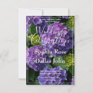 Purple blue periwinkle magenta hydrangeas Wedding Invitation