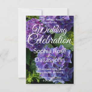 Purple blue periwinkle magenta hydrangeas Wedding Invitation