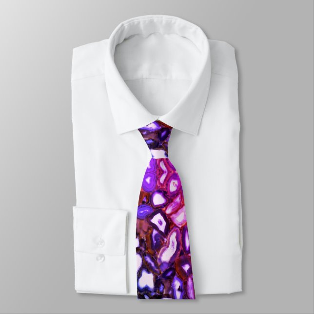 Purple blue pink  agates tie (Tied)