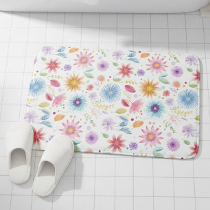 Purple Blue Pink Boho Wildflower Bath Mat