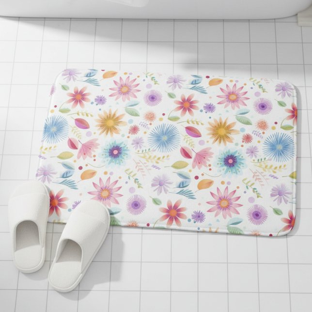 Purple Blue Pink Boho Wildflower Bath Mat (Creator Uploaded)