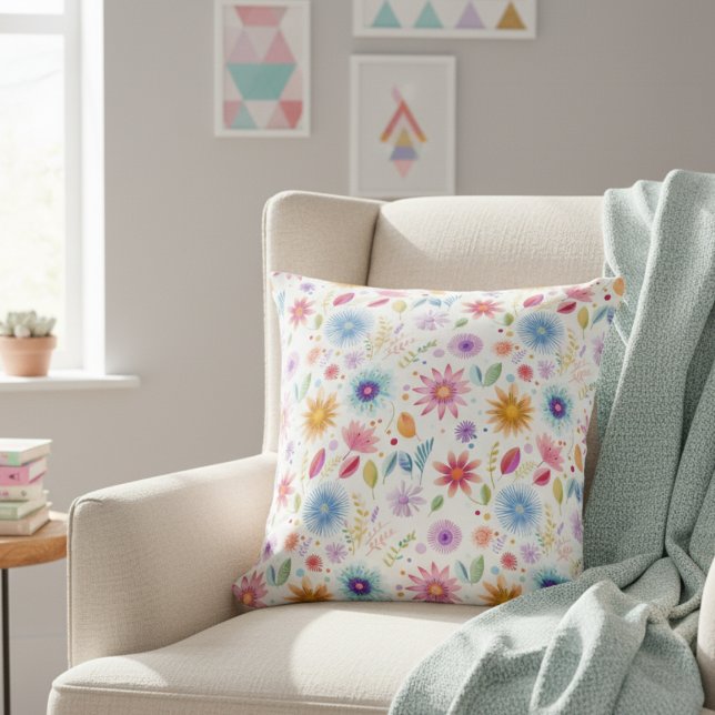Purple Blue Pink Boho Wildflower Cushion (Creator Uploaded)