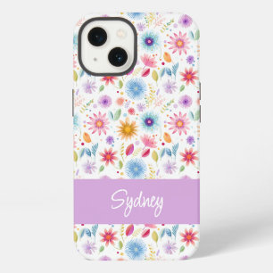 Purple Blue Pink Boho Wildflower Personalised iPhone 13 Case