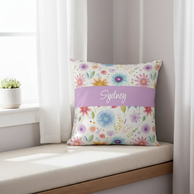 Purple Blue Pink Boho Wildflower Personalized  Cushion (Creator Uploaded)