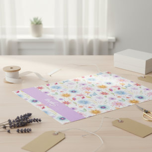 Purple Blue Pink Boho Wildflower Personalized  Tissue Paper