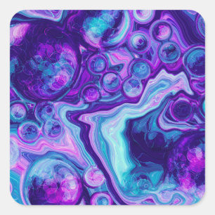 Purple, Blue, Pink Bokeh Marble Fluid Art Square Sticker