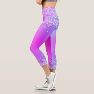 Purple Blue Pink Capri Leggings Glitter Drips