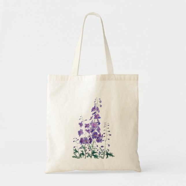 purple blue pink delphinium watercolor tote bag (Front)