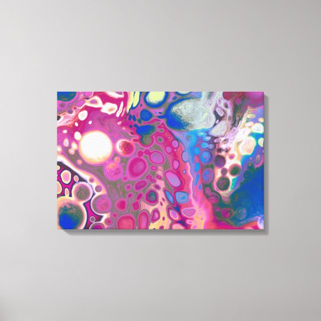 Purple, Blue, Pink Digital Pour Painting Fluid Art Canvas Print (Front)