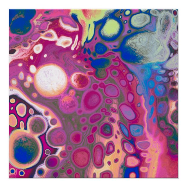 Purple, Blue, Pink Digital Pour Painting Fluid Art Poster (Front)