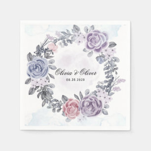 Purple Blue Pink Floral Wreath Wedding Napkin