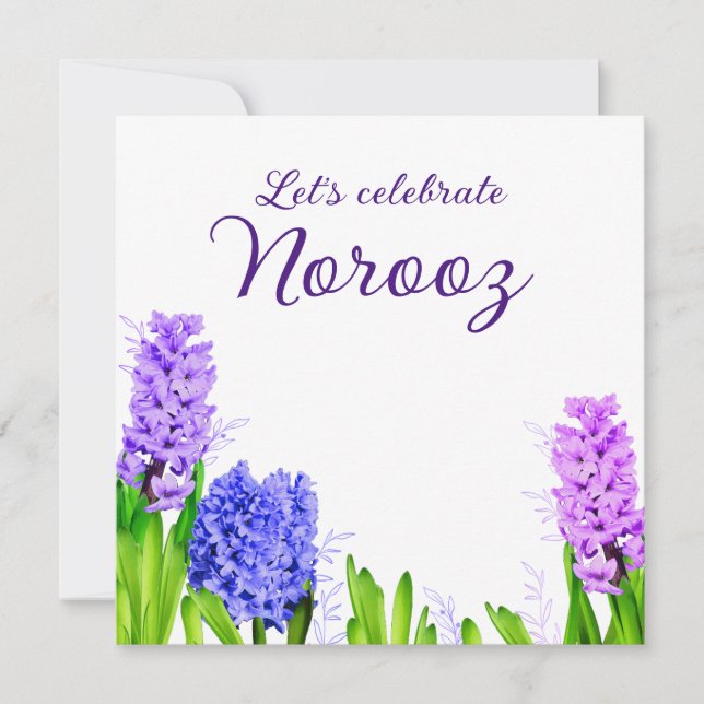 Purple Blue Pink Flowers Hyacinth Happy Norooz Invitation (Front)