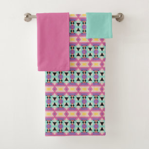 Purple blue pink Geometric Pattern Bath Towel Set
