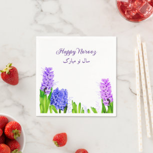 Purple Blue Pink Hyacinth Flowers Happy Norooz Napkin
