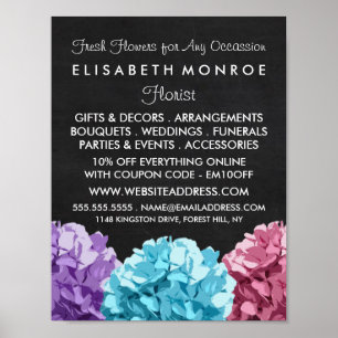 Purple, Blue & Pink Hydrangea Chalkboard Floristry Poster