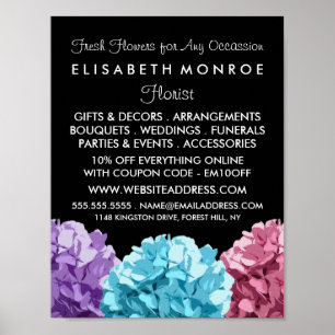 Purple, Blue & Pink Hydrangea, Floristry Poster